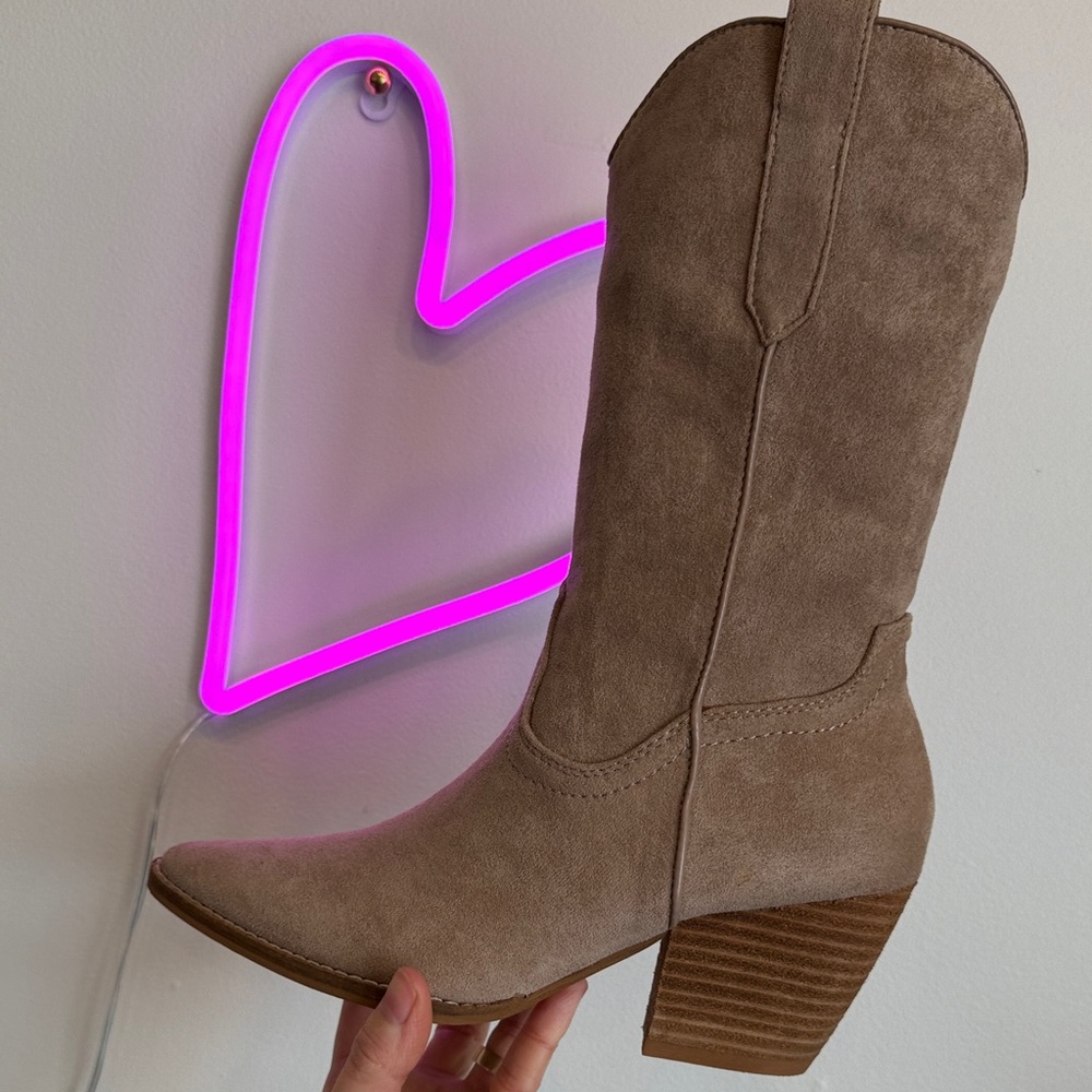Taupe Suede Western Mid-Calf Boot
